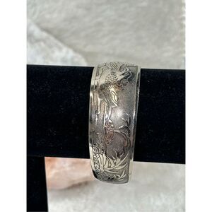 Silver Embossed with Birds Cuff Bracelet